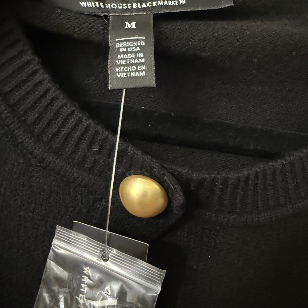 White House Black Market Black Cape Button Front Preppy Cardigan Gold Button MD - Picture 5 of 13